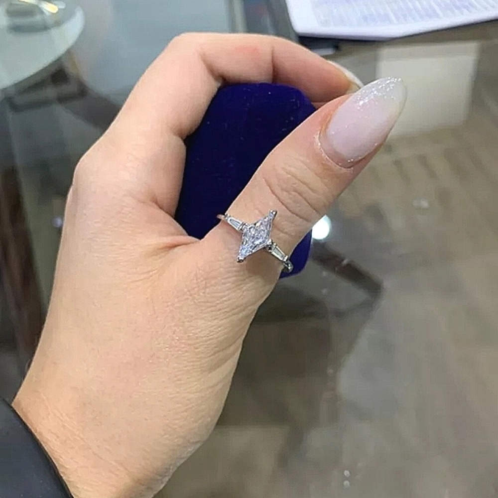 NEW Platinum Plated  Brilliant Marquise Diamond Ring - Picture 13 of 13